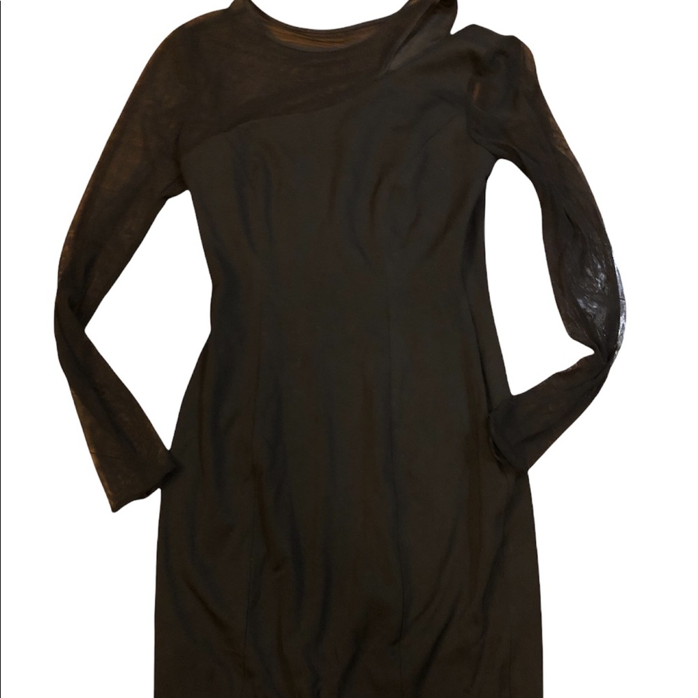 Black Cache Sheer Long Sleeved Midi Dress